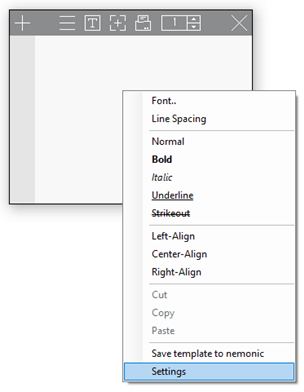 Click the right mouse button from a memo window, and select the “Settings” menu to open the Settings page.