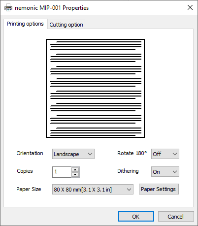 Select the paper size and orientation from the Printer Properties window.