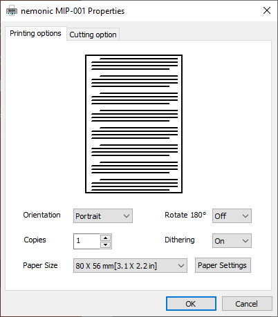 Select the paper size and orientation from the Printer Properties window.